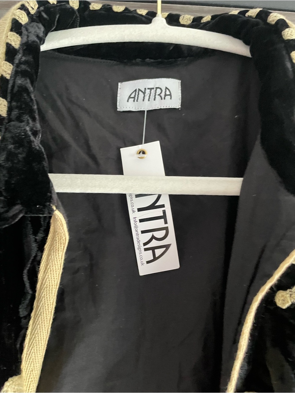 Antra Embroidered Velvet Black & Cream Long MIDI Jacket Coat - Picture 11 of 16